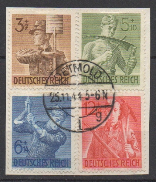 Michel Nr. 850 - 853, Arbeitsdienst auf Briefstück.